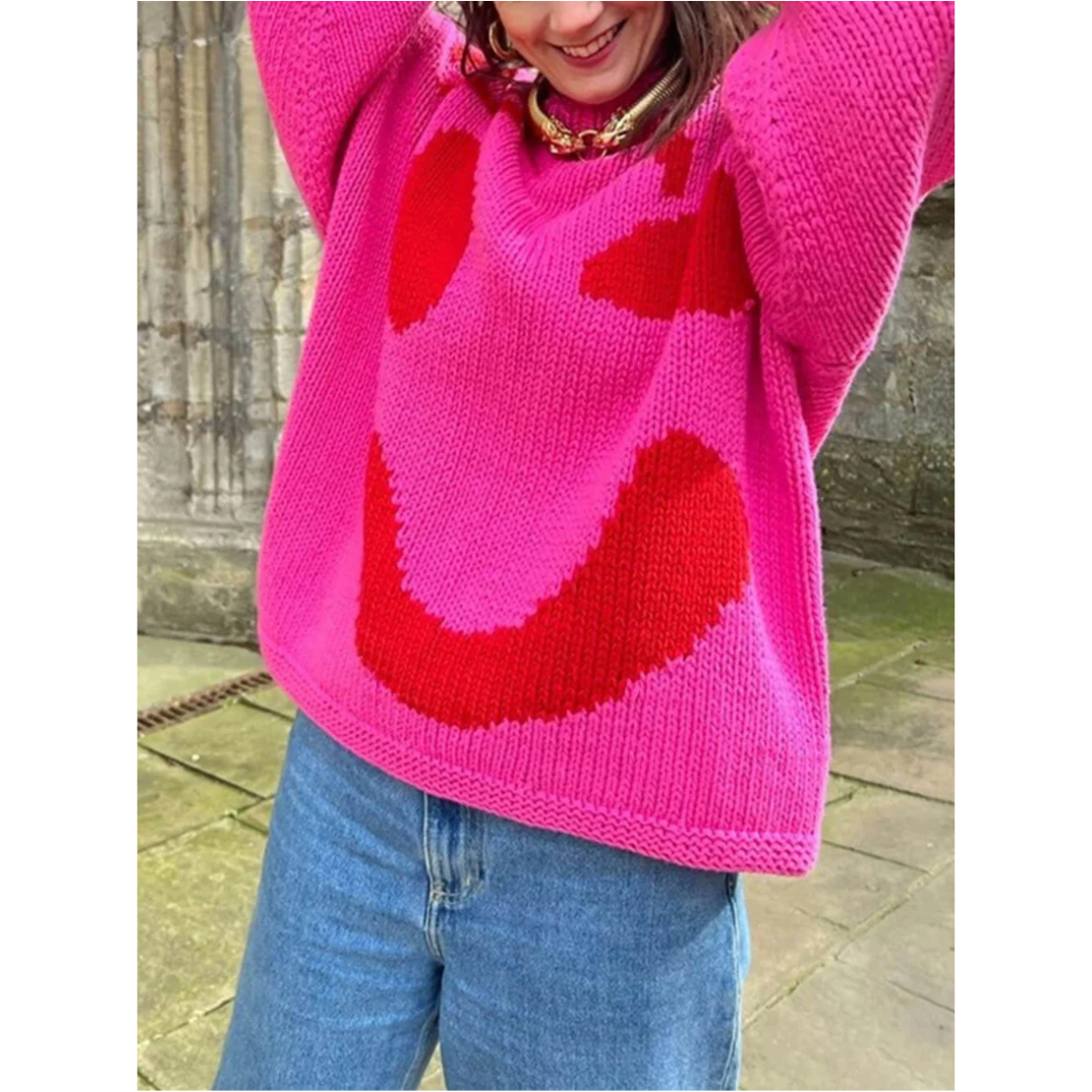 Arabellan | Warm Knitted Jumper for Women with Prints | Oversized