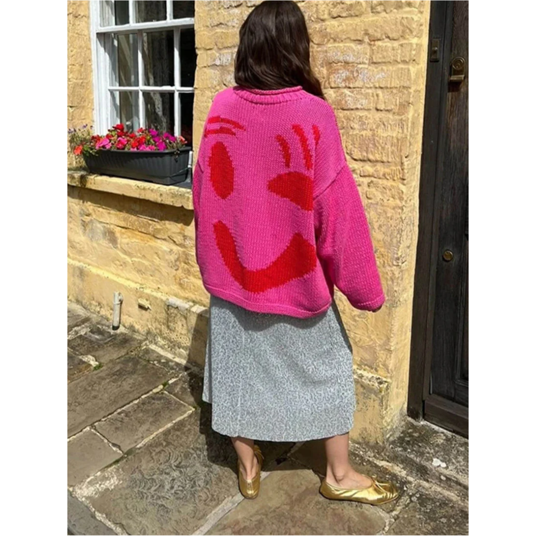 Arabellan | Warm Knitted Jumper for Women with Prints | Oversized