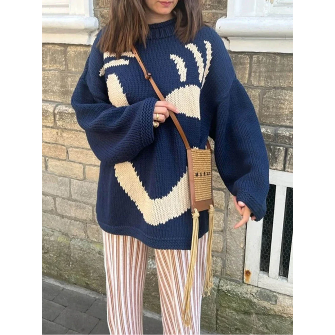 Arabellan | Warm Knitted Jumper for Women with Prints | Oversized