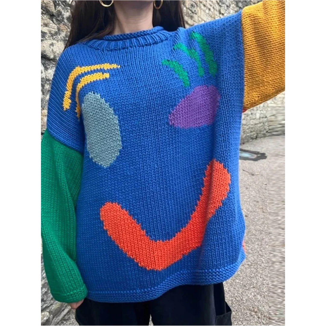 Arabellan | Warm Knitted Jumper for Women with Prints | Oversized