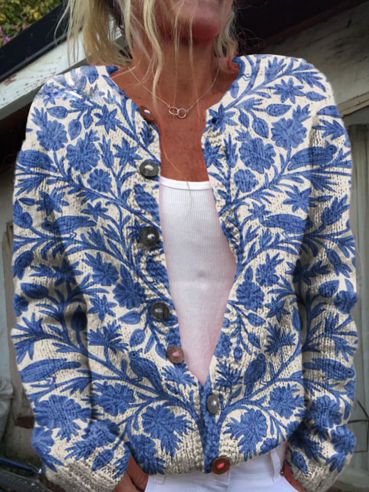 Ladies' Cardigan with Floral Embroidery | Button Down