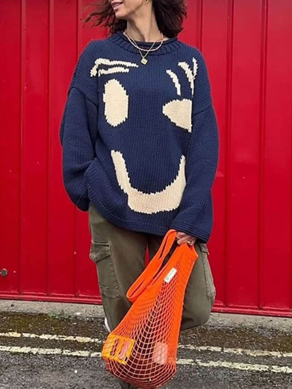 Arabellan | Warm Knitted Jumper for Women with Prints | Oversized