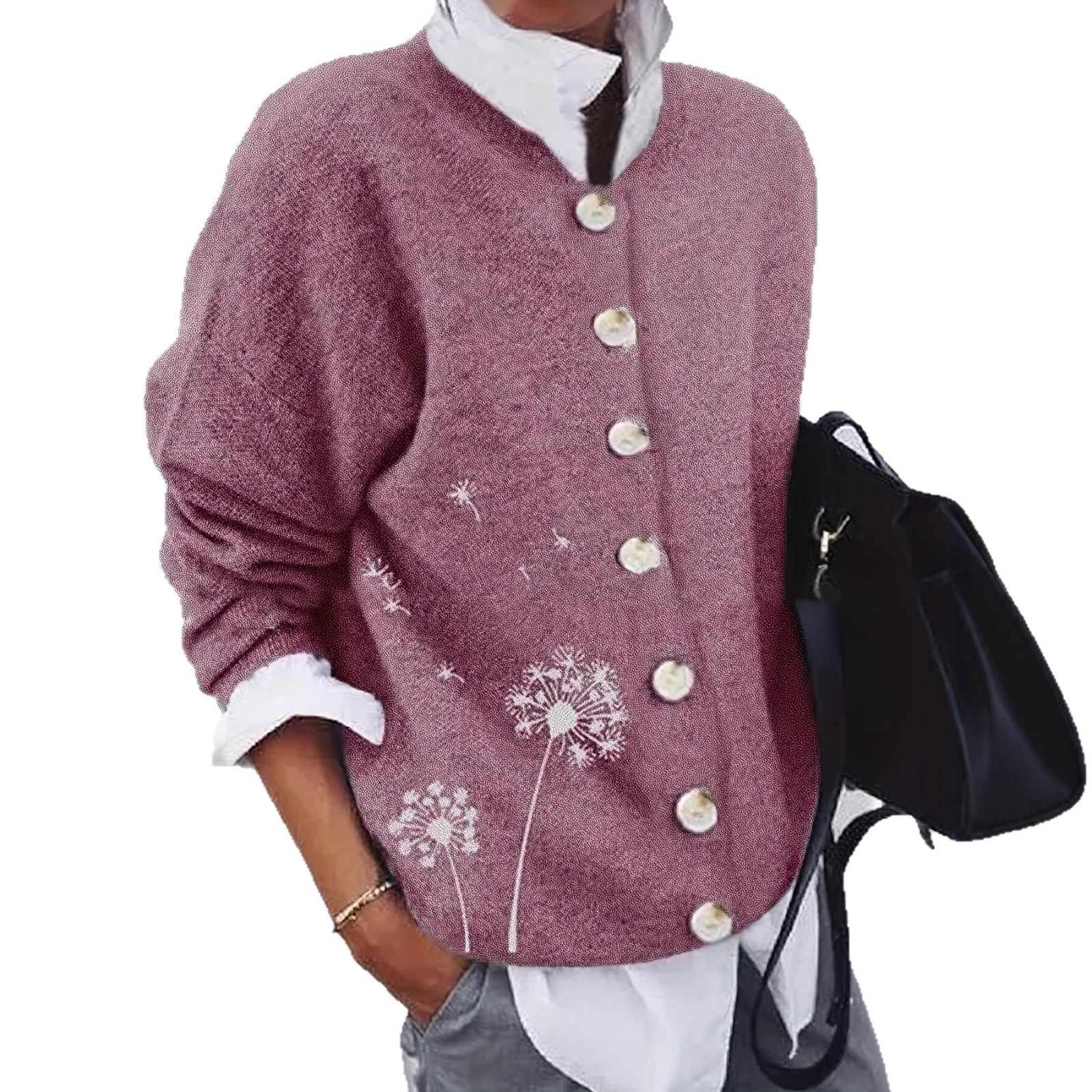 Dandelion Print Cardigan for Women | Button Down Padded Jacket