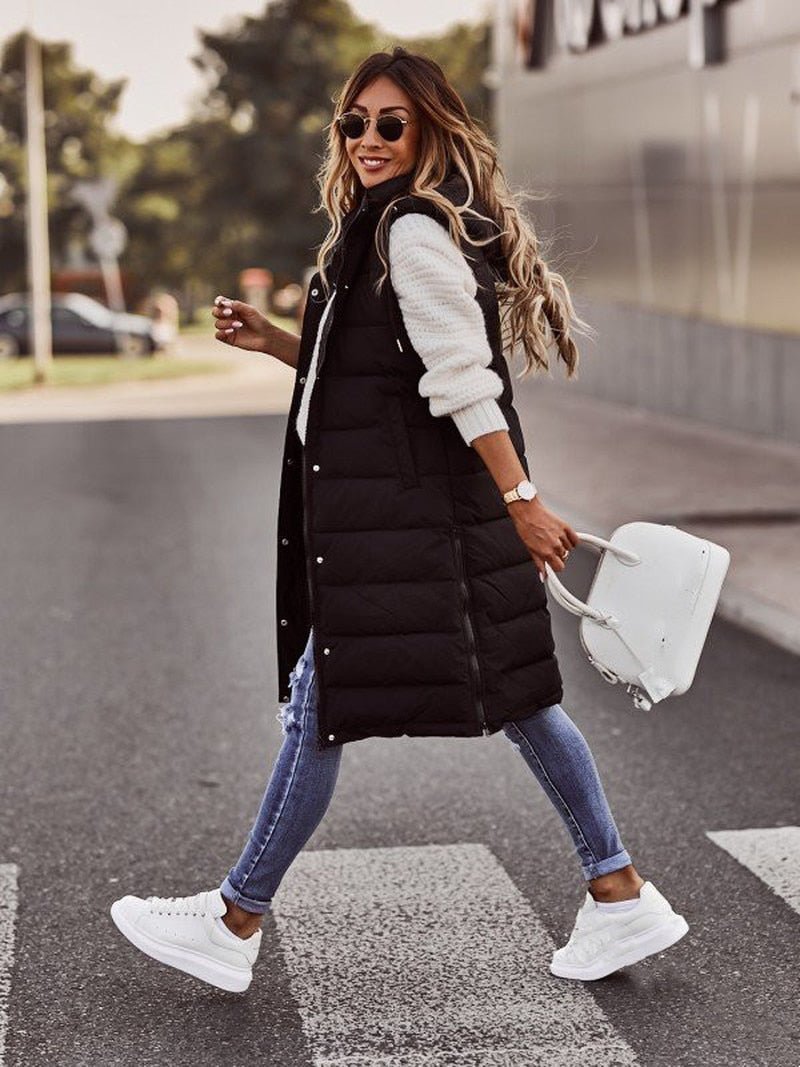 Button-Down Padded Gilet for Women | With Hood