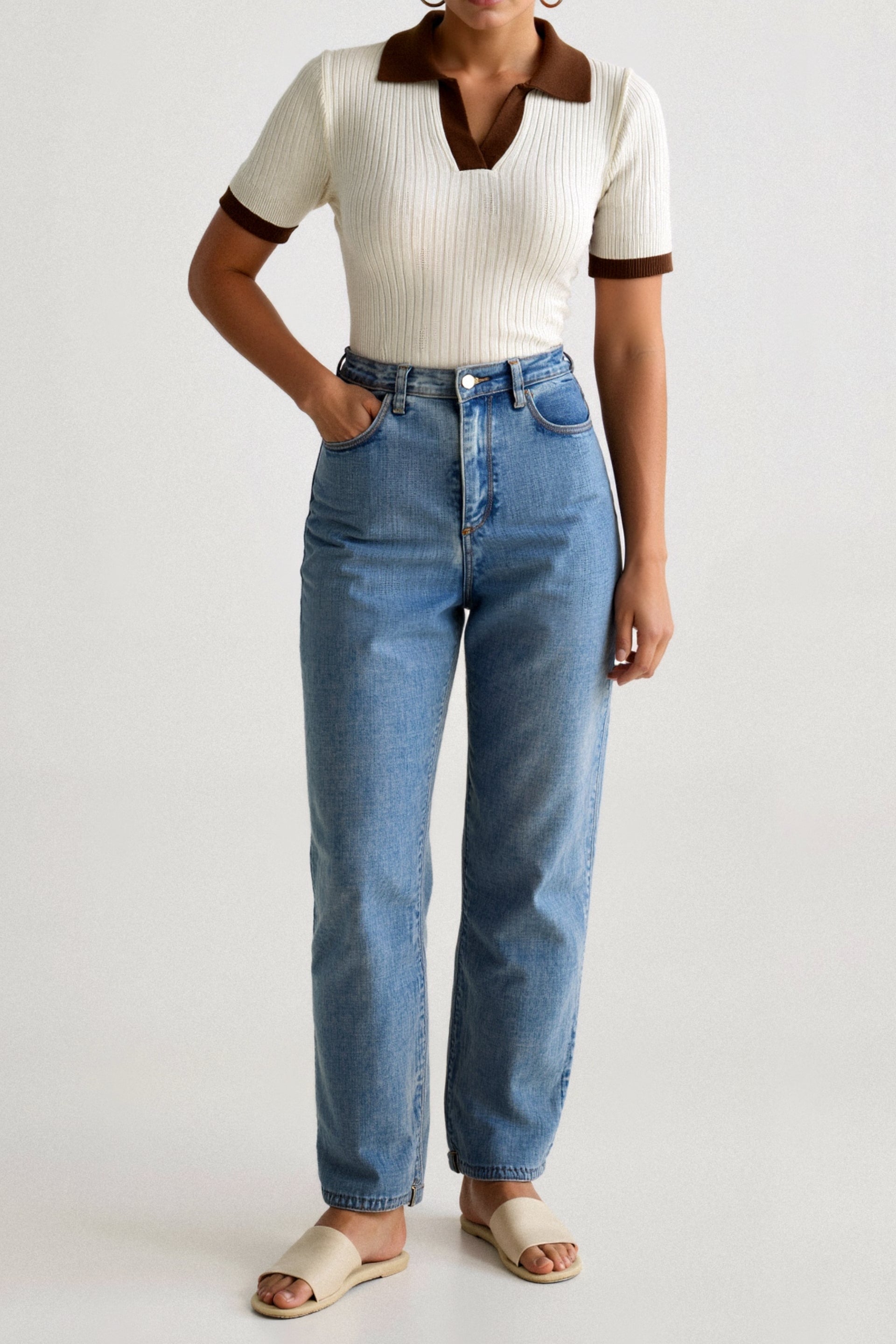 Lightweight Open Collar Polo in Breathable Knit