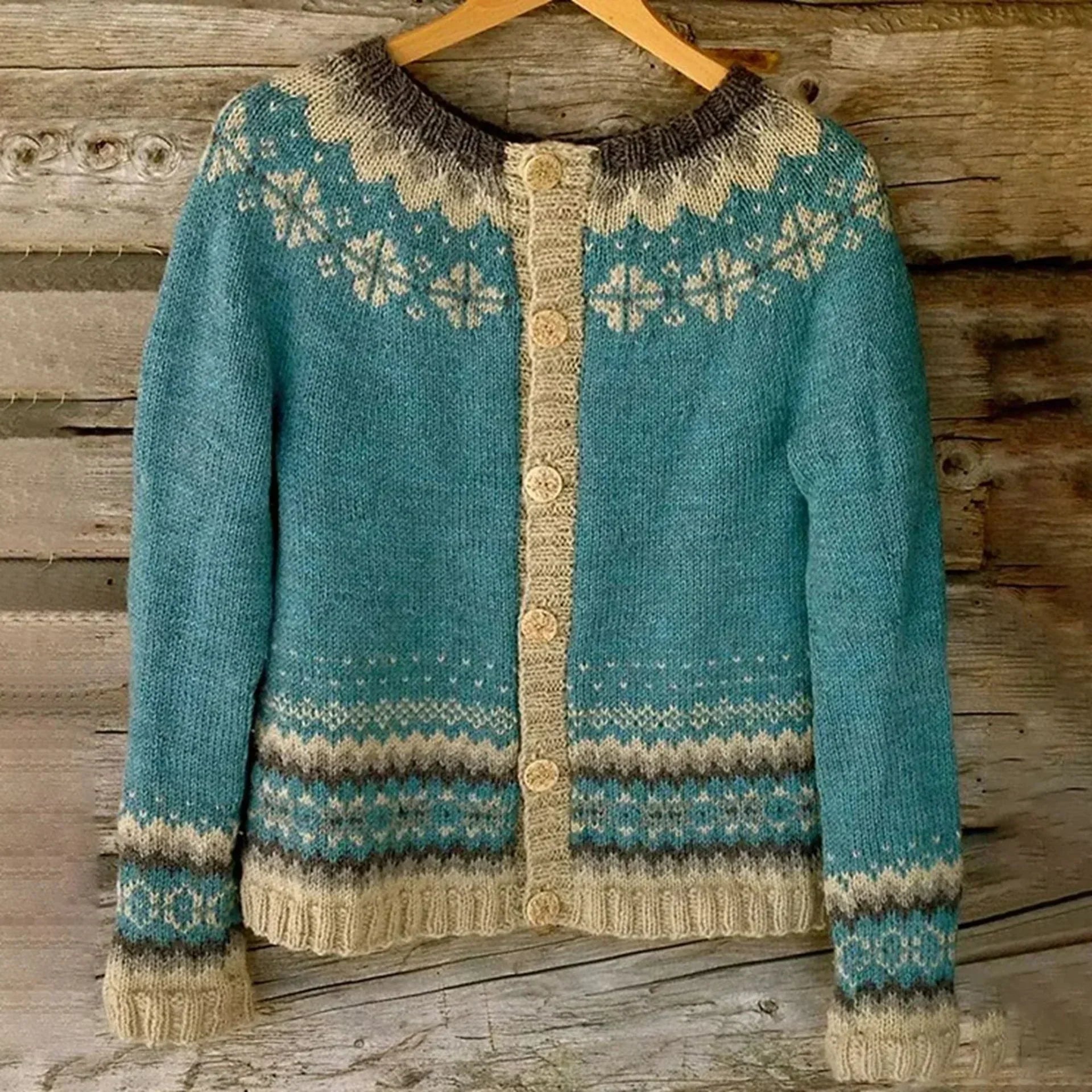 Knitted Warm Norwegian Cardigan for Women | Button Down
