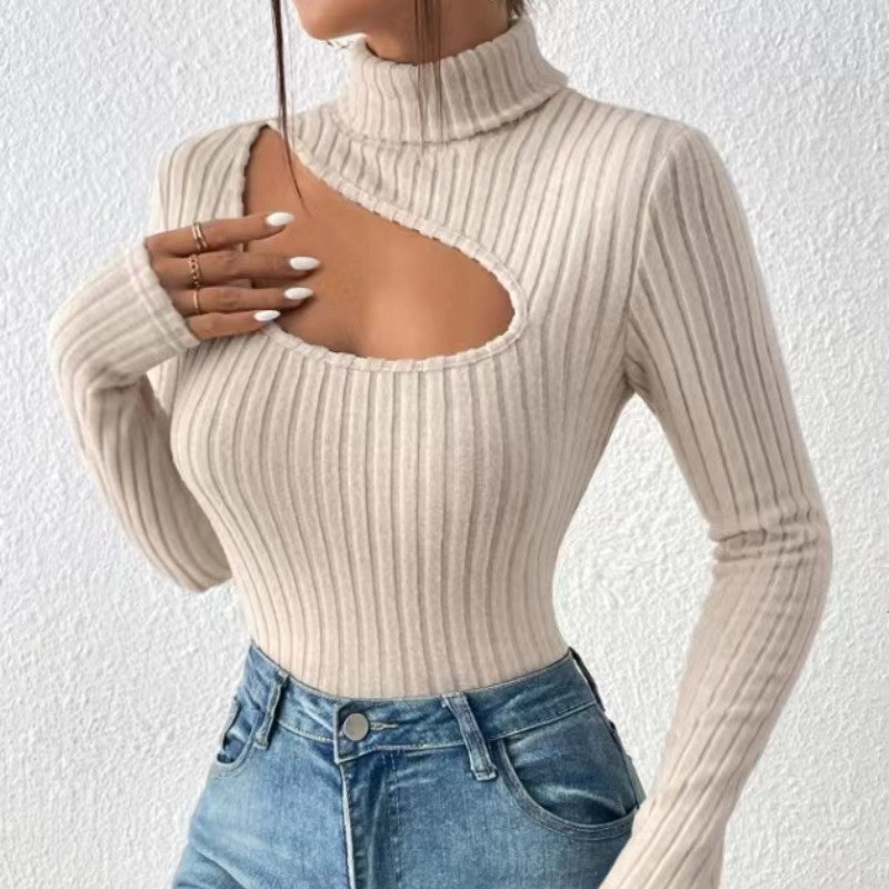 Women's Ribbed Roll Neck Jumper | Hollow Chest