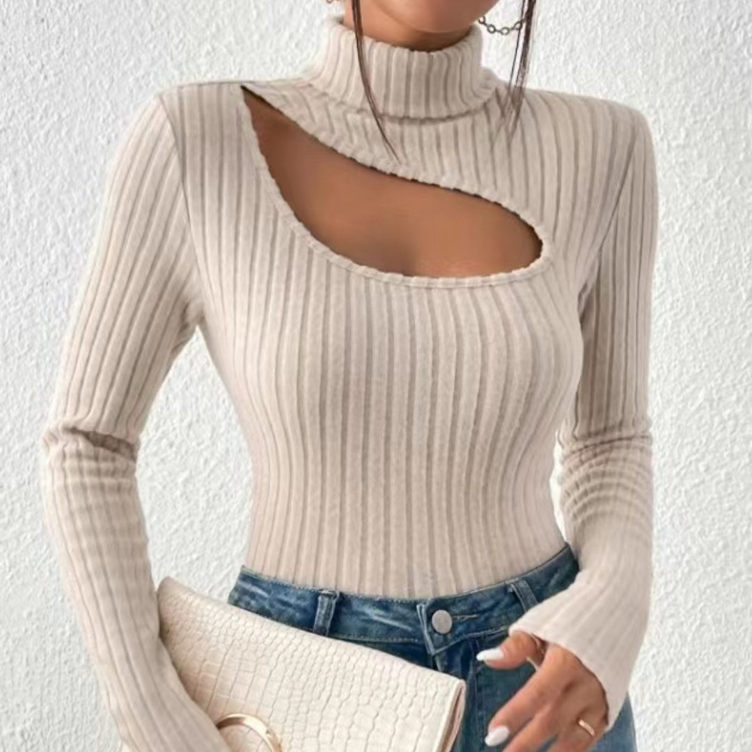 Women's Ribbed Roll Neck Jumper | Hollow Chest