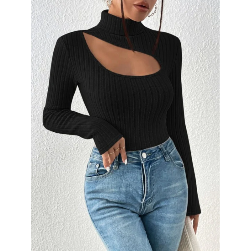 Women's Ribbed Roll Neck Jumper | Hollow Chest