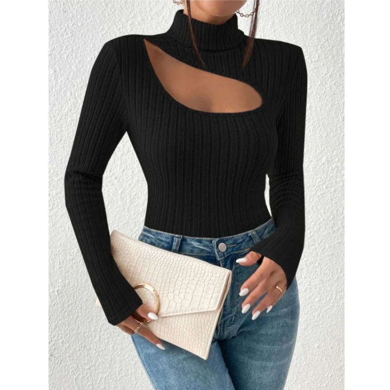 Women's Ribbed Roll Neck Jumper | Hollow Chest