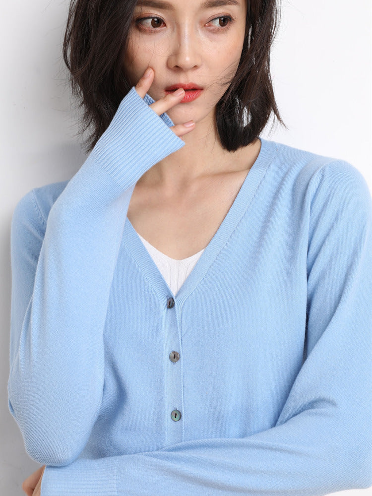 Ladies' Warm Knitted Cardigan with V-Neck | Button Down Collar