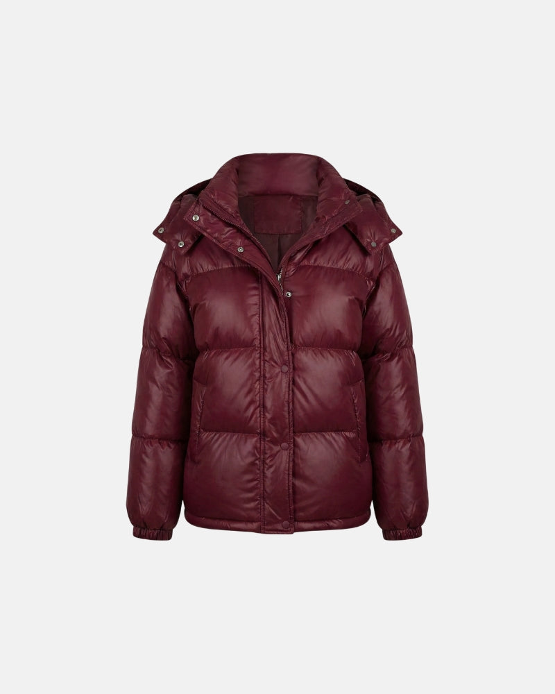 Burgundy Hooded Padded Parka Coat