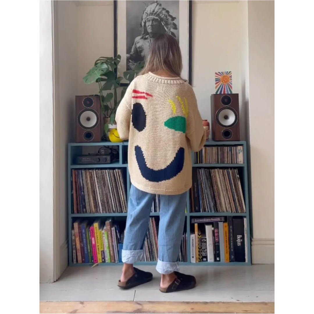 Arabellan | Warm Knitted Jumper for Women with Prints | Oversized