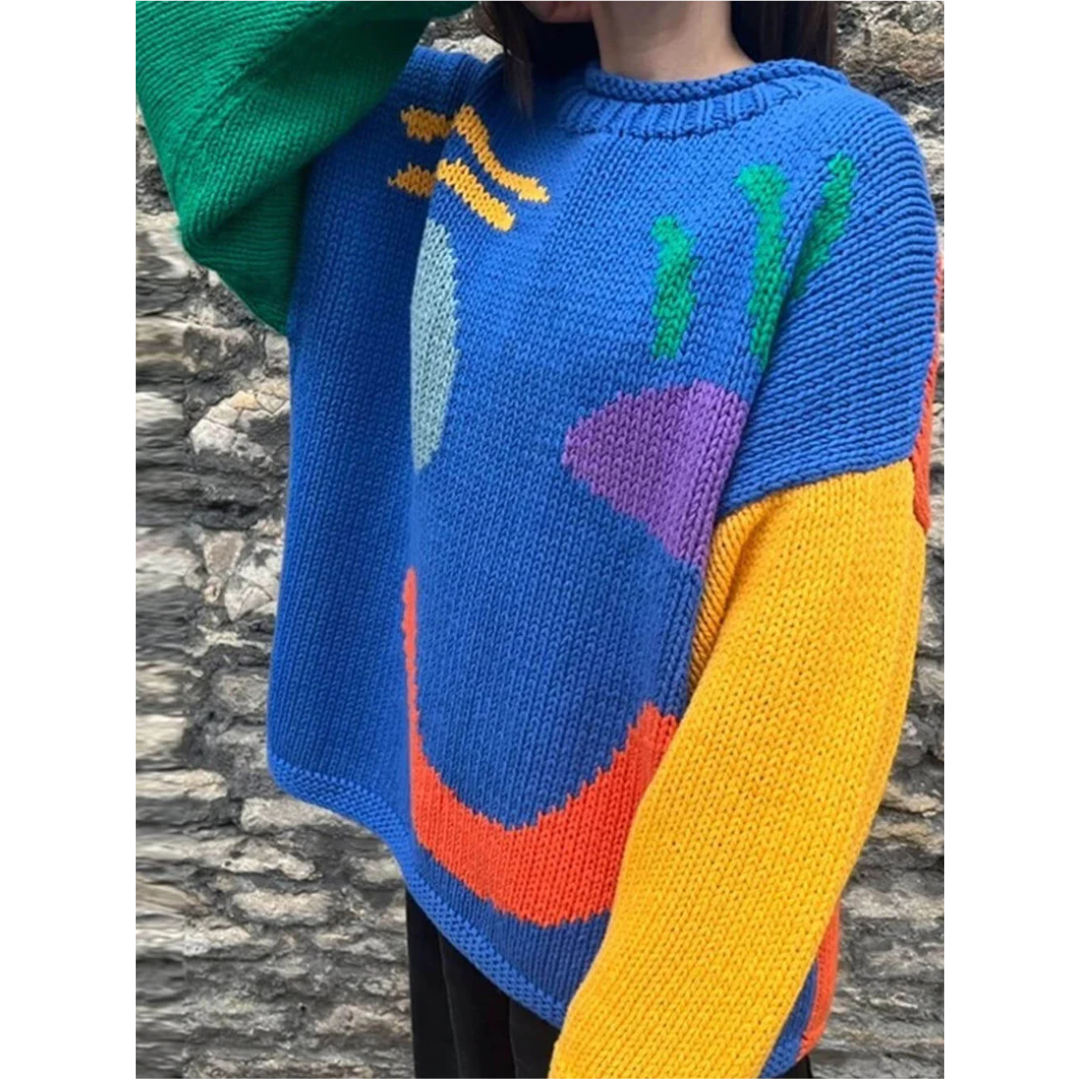 Arabellan | Warm Knitted Jumper for Women with Prints | Oversized