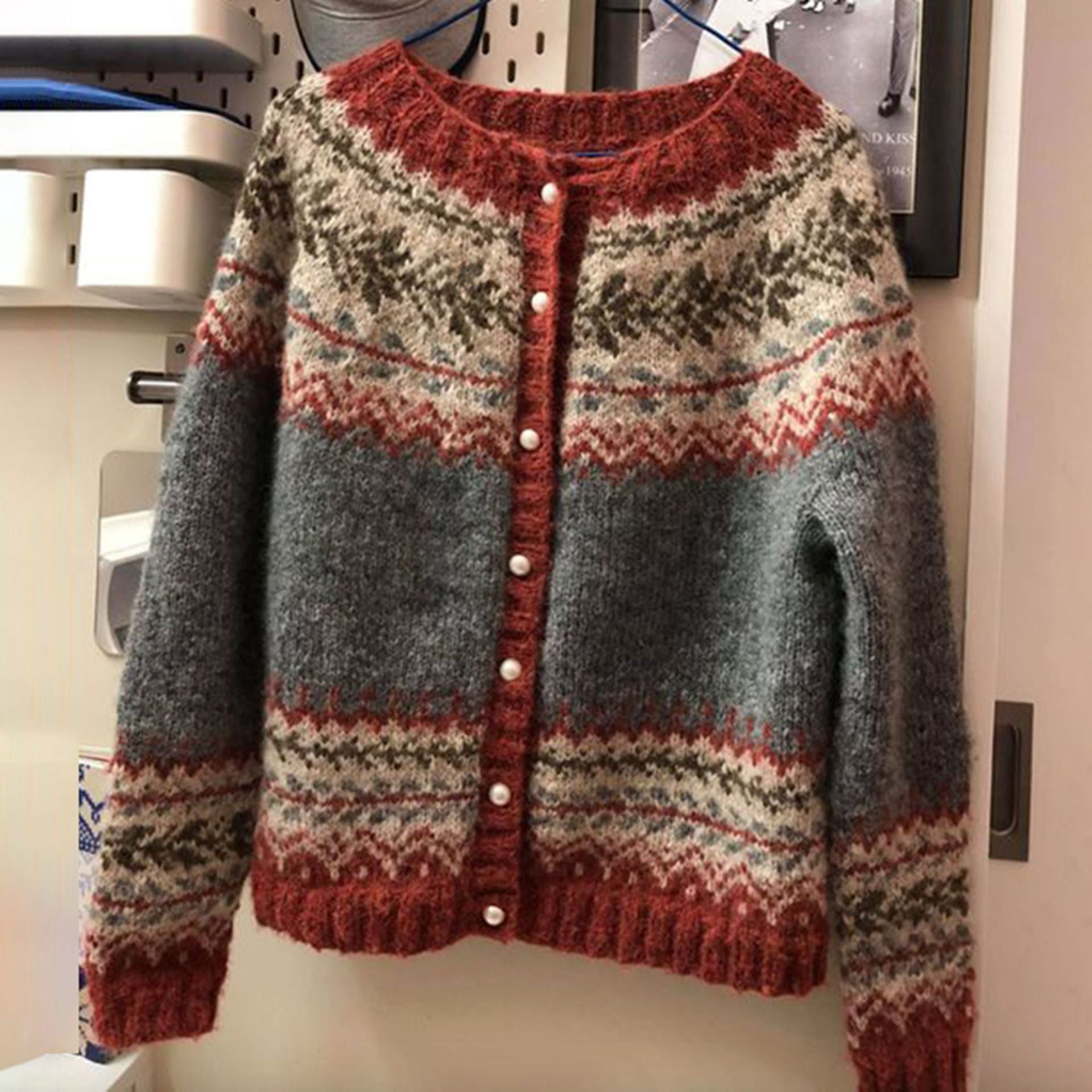 Knitted Warm Norwegian Cardigan for Women | Button Down