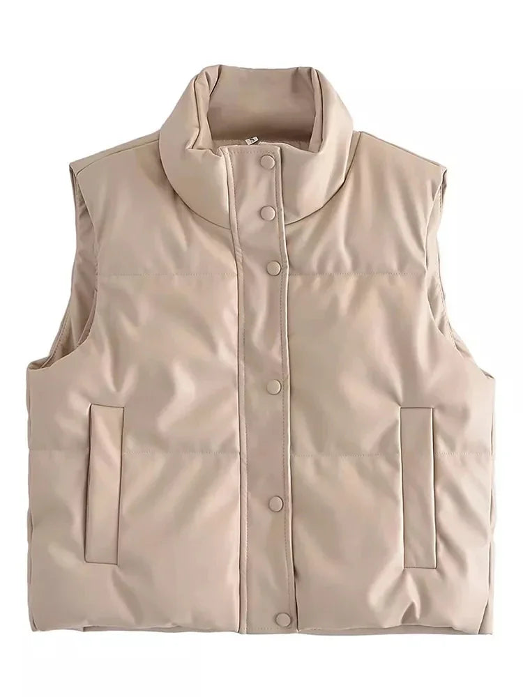 Modern Sleeveless Puffer Gilet for Men with Buttons and Stand-up Collar | with Pockets
