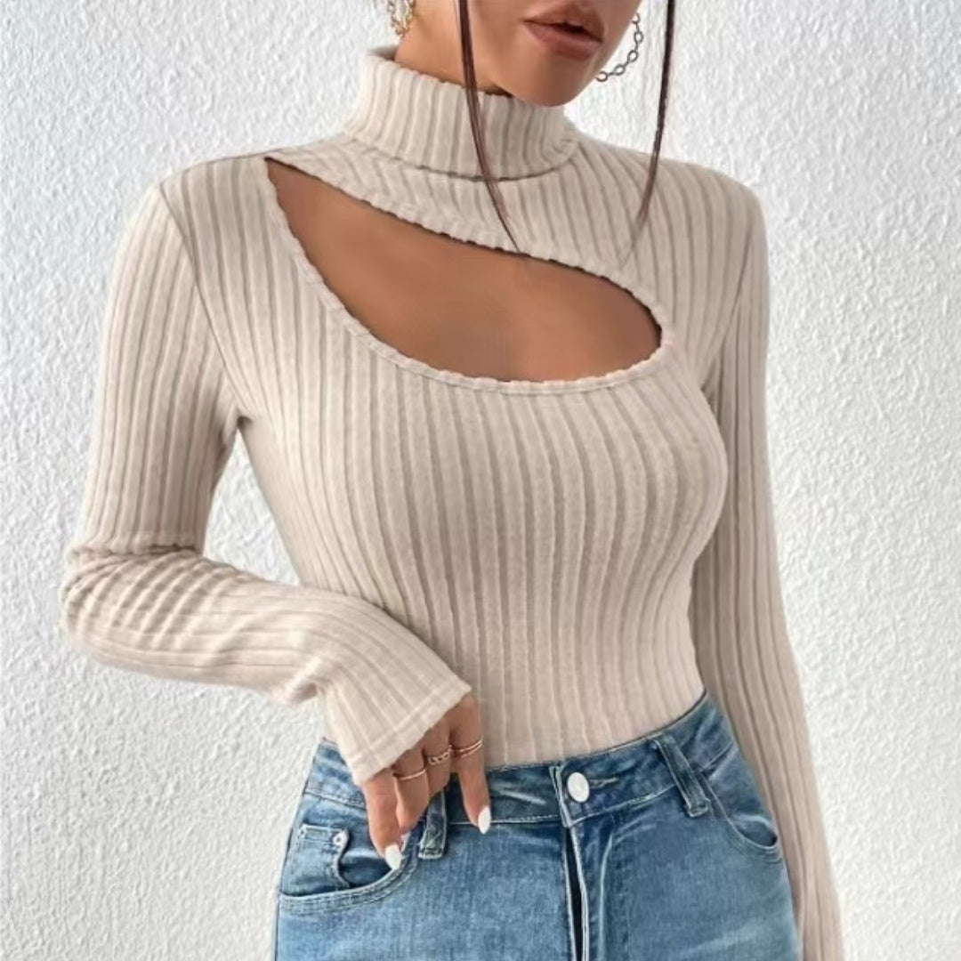 Women's Ribbed Roll Neck Jumper | Hollow Chest