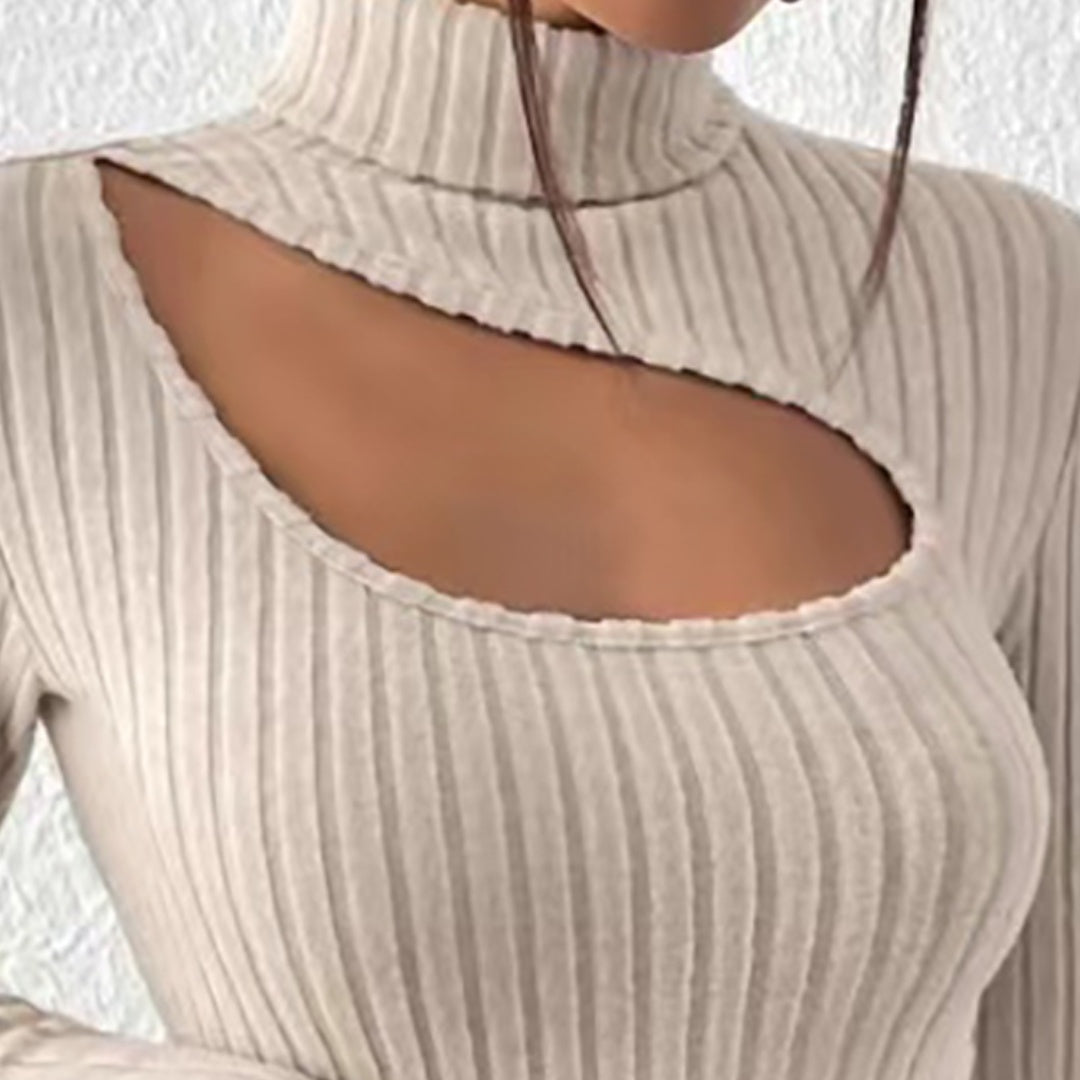 Women's Ribbed Roll Neck Jumper | Hollow Chest
