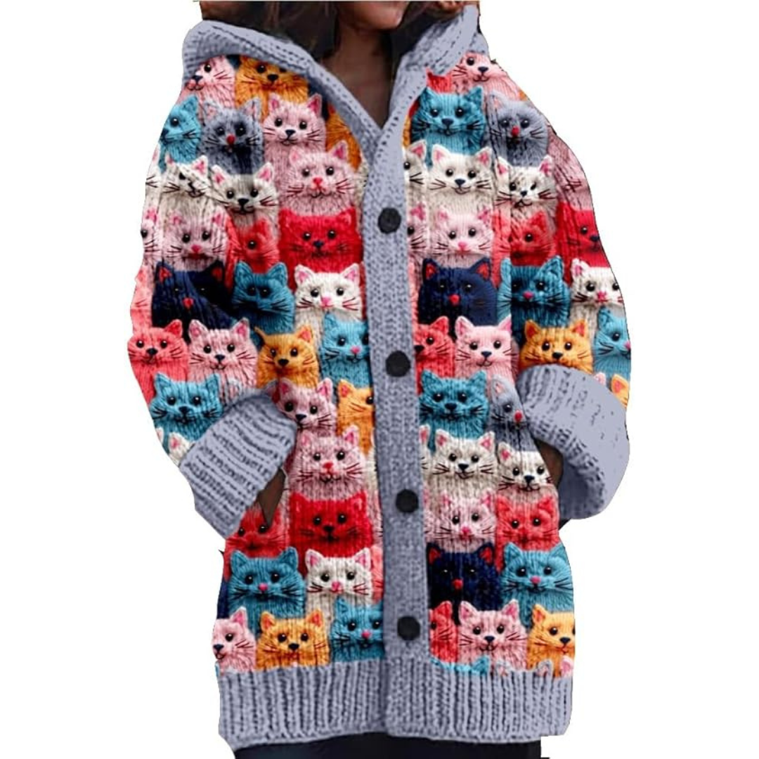 Ladies' Cat Hooded Cardigan | Button Down Padded