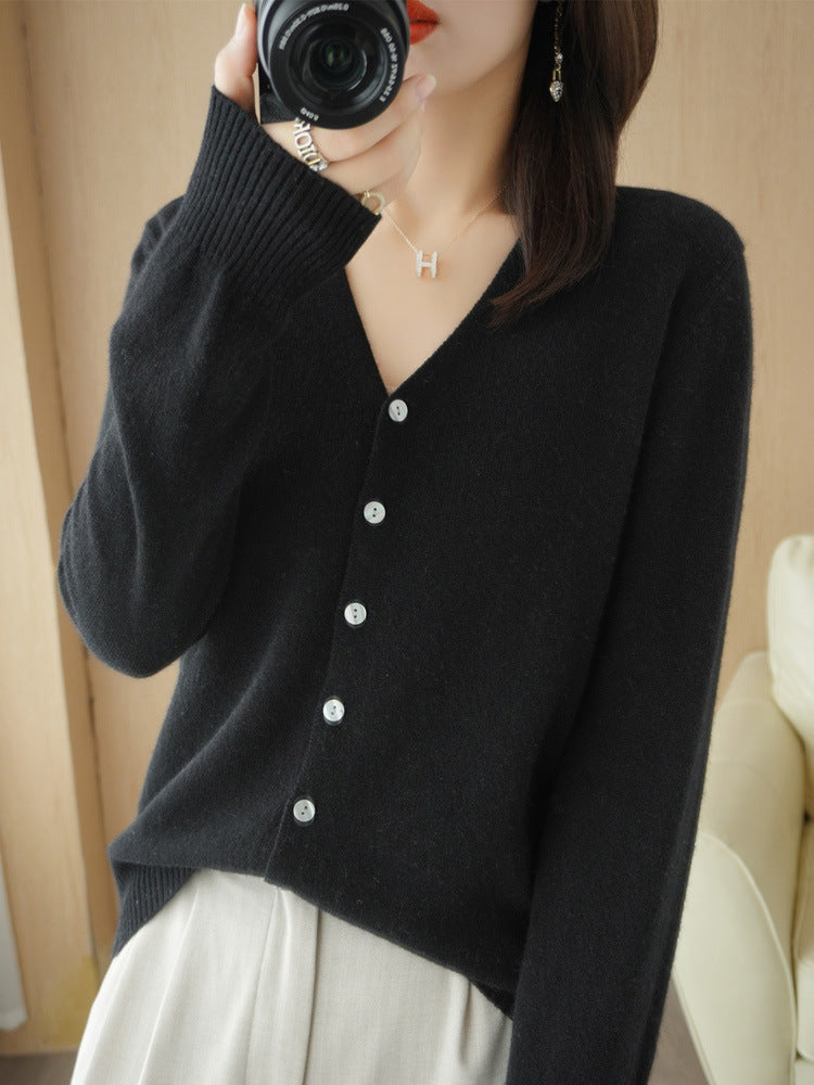 Ladies' Warm Knitted Cardigan with V-Neck | Button Down Collar