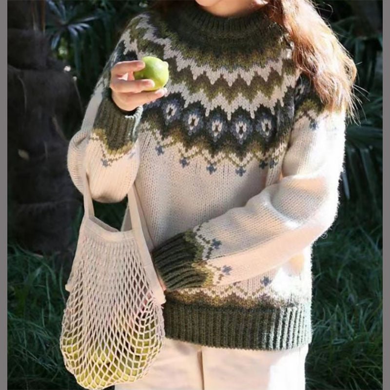 Round Neck Knit Norwegian Jumper for Ladies | Long Sleeve