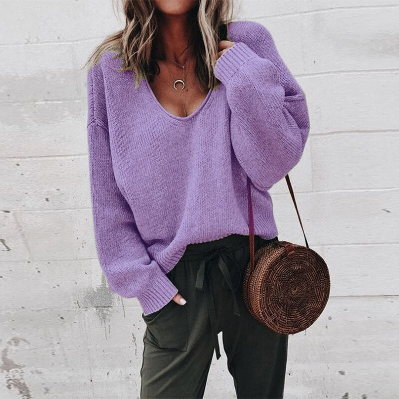 Modern V-Neck Knit Jumper for Women | Oversized